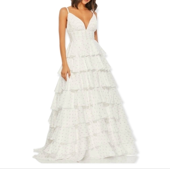 MAC DUGGAL Ruffle Tiered Chiffon Ballgown